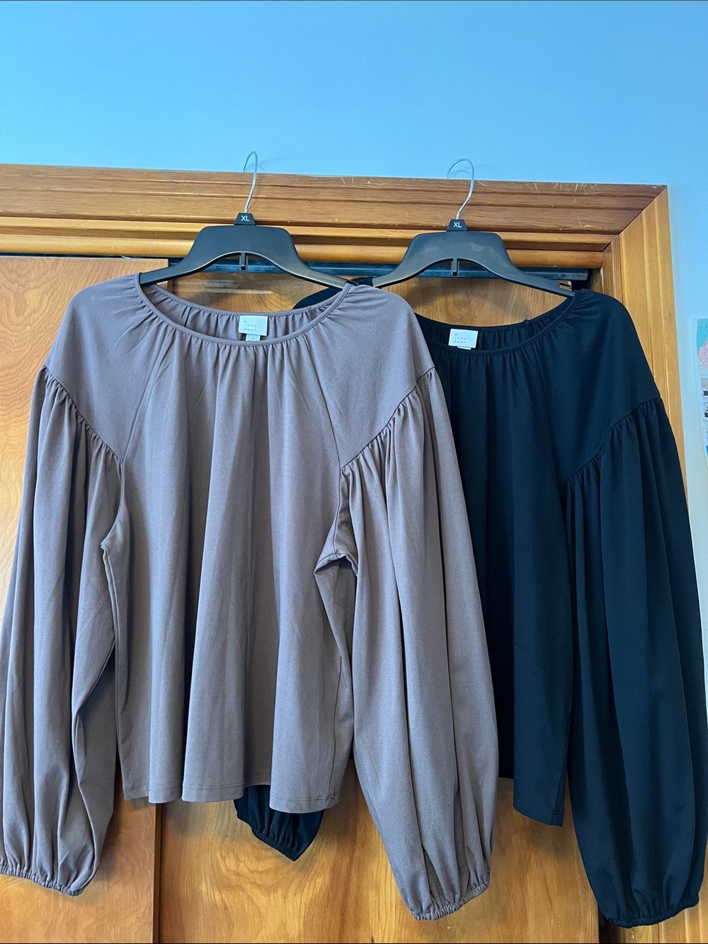 2 Target (A New Day) - Women’s Balloon Sleeve Top - Taupe and Black